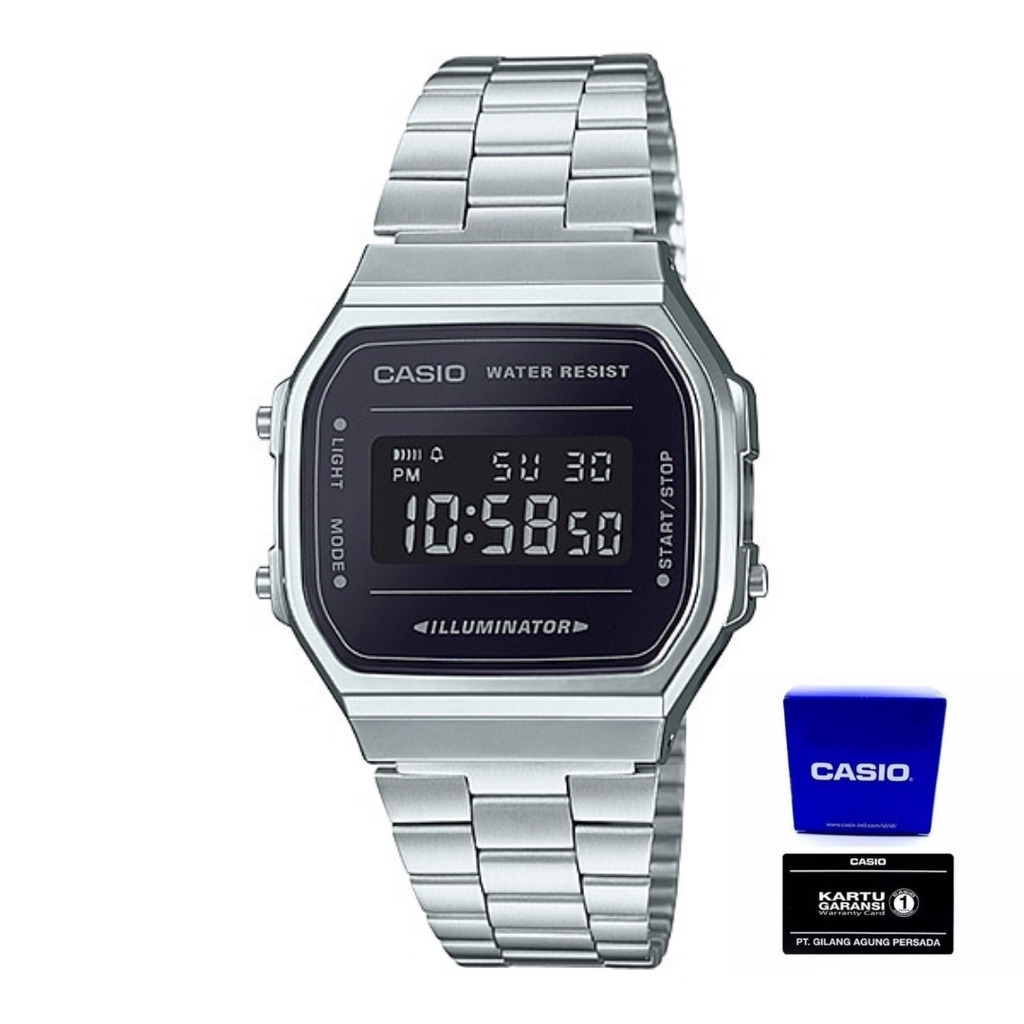 Casio Unisex A168WEM-1DF Jam Tangan Unisex Casio Original Digital Stainless Steel Strap