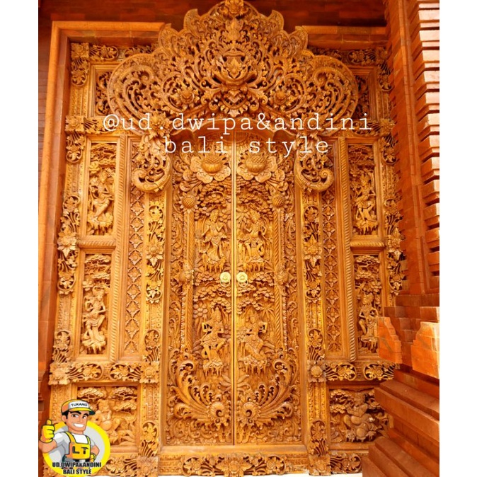 pintu gebyok bali full ukiran style bali motif wayang/alam