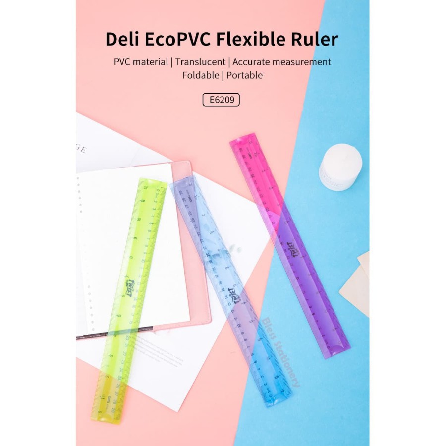 

Deli penggaris elastis 30 cm mistar lentur penggaris plastik flexible ruler - E6209