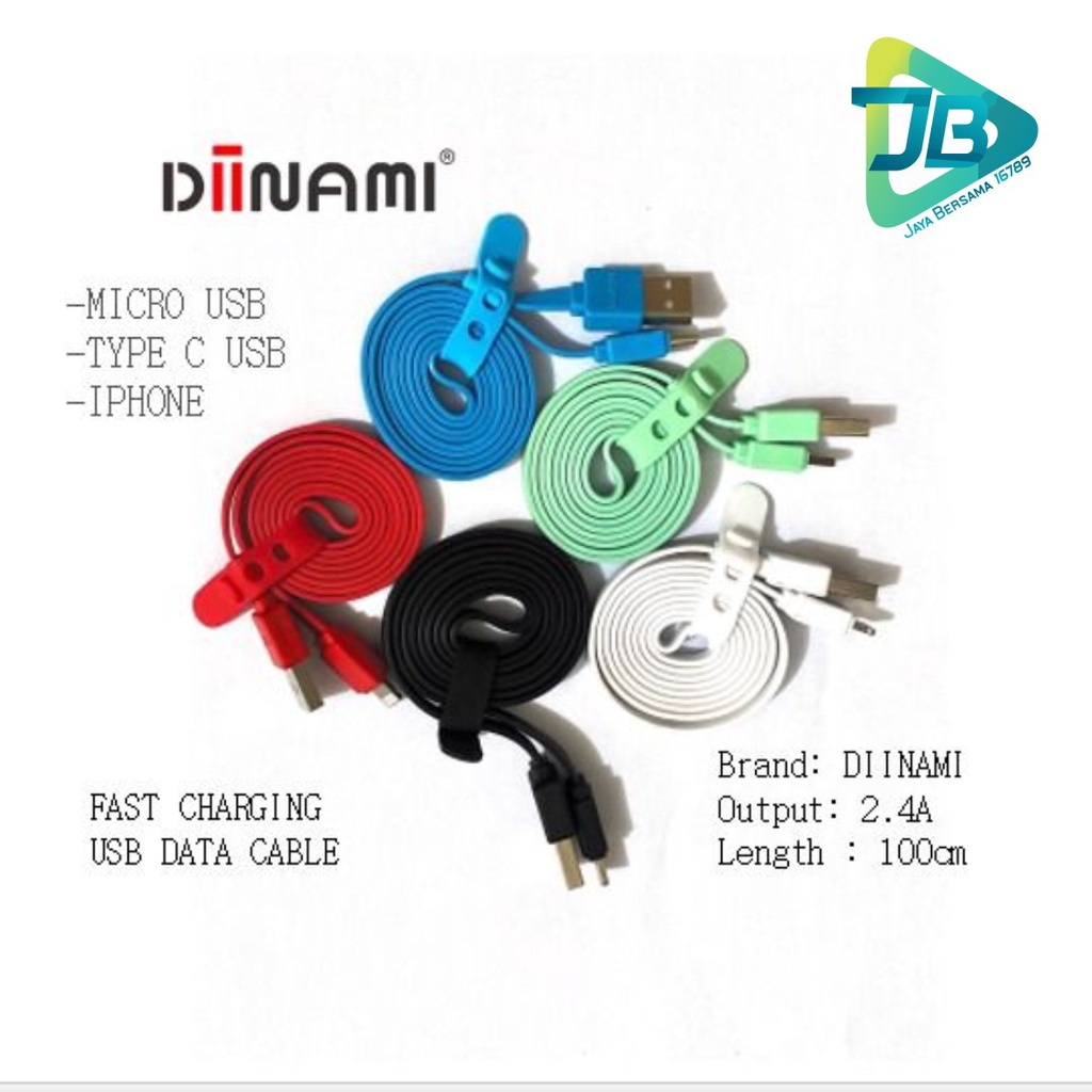 BM027 Kabel data pipih gepeng charger diinami 2.4A Micro iPhone tipe c usb fast charcing JB5208