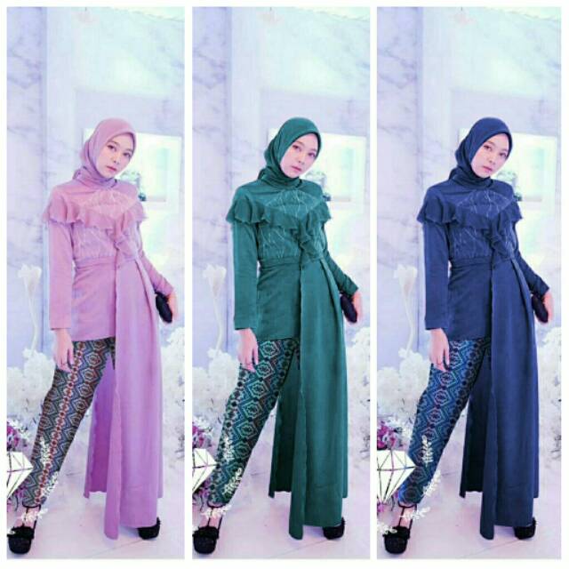 ST Set Stelan Tunik Brukat Tile Celana Batik Songket Winda
