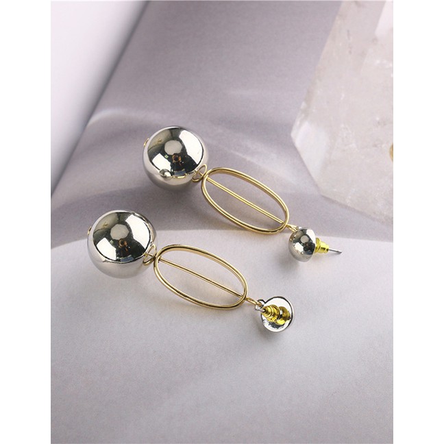 LRC Anting Tusuk Fashion Golden Round Bead Color Nails Earrings D64741