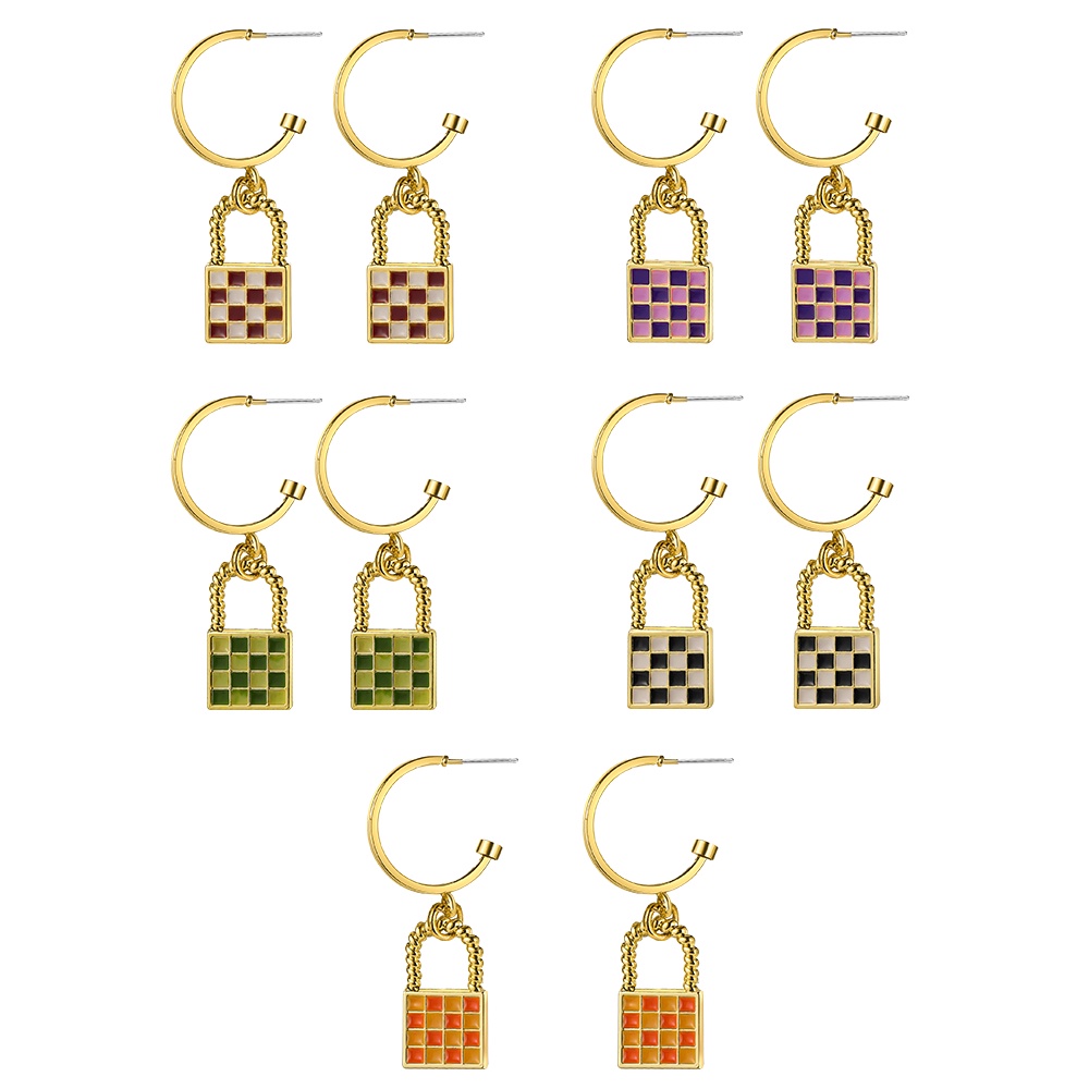 IFYOU Anting Bentuk Hati Motif Kotak-Kotak Warna Emas Untuk Wanita