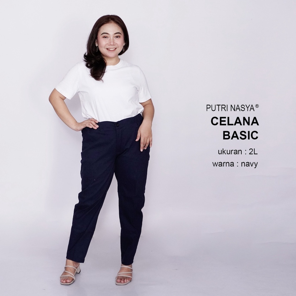 Celana Kerja Kantor Basic Jumbo Wanita / Celana Wanita Super Big Size / Celana Bahan Formal Seragam Wanita Big / 8L,6L,5L,4L,2L,XL, all size / Celana Karet Kekinian Model Terbaru Trendy