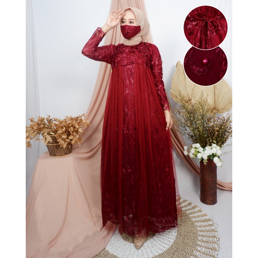 Gamis Dress Pesta Kondangan Wisuda Safira Brukat Mewah Berkualitas Premium Termurah By Laquse_kebaya2