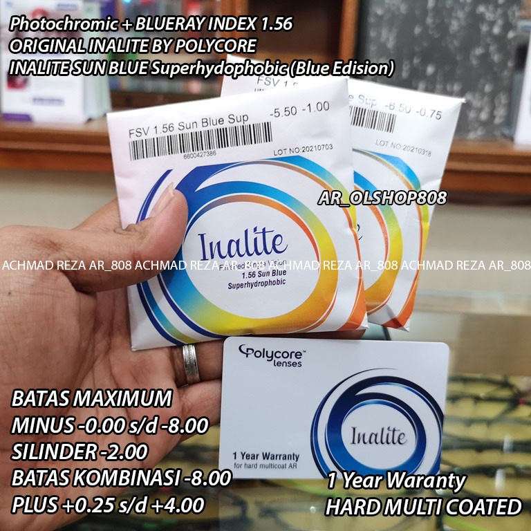 Lensa Inalite Fsv 1.56 Sun Lensa Photochromic Blueray LENSA Bluecromic Polycore BLUE ANTI RADIASI