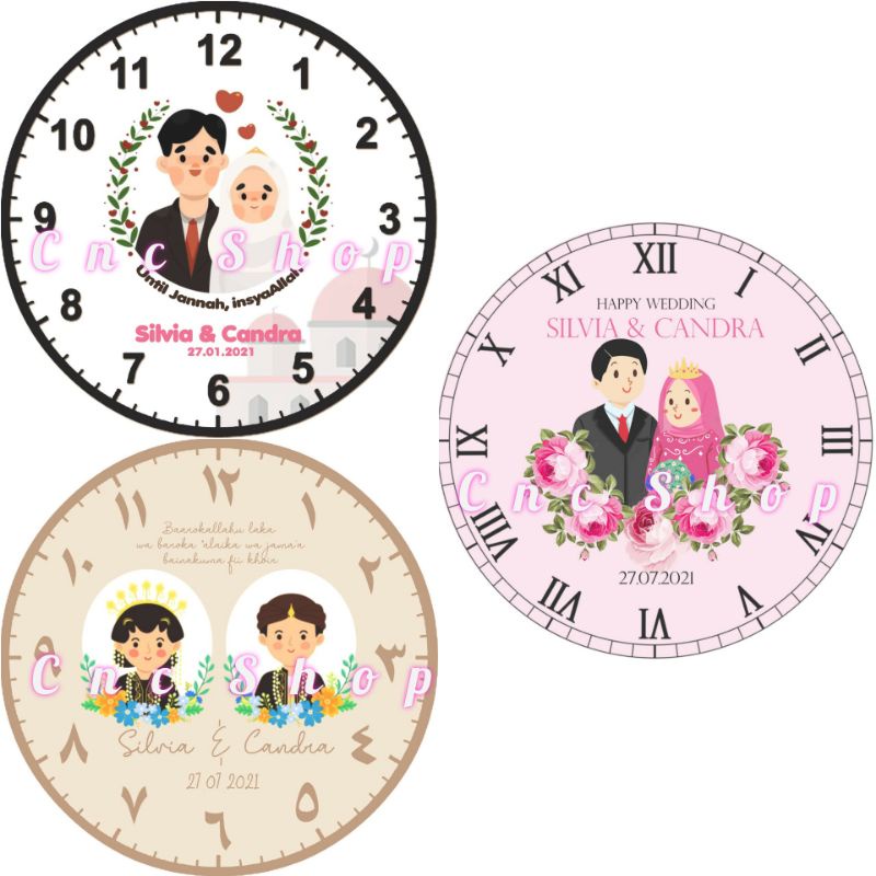 Jam Dinding Custom Kado Pernikahan /wisuda/birthday/ ulang tahun /bayi