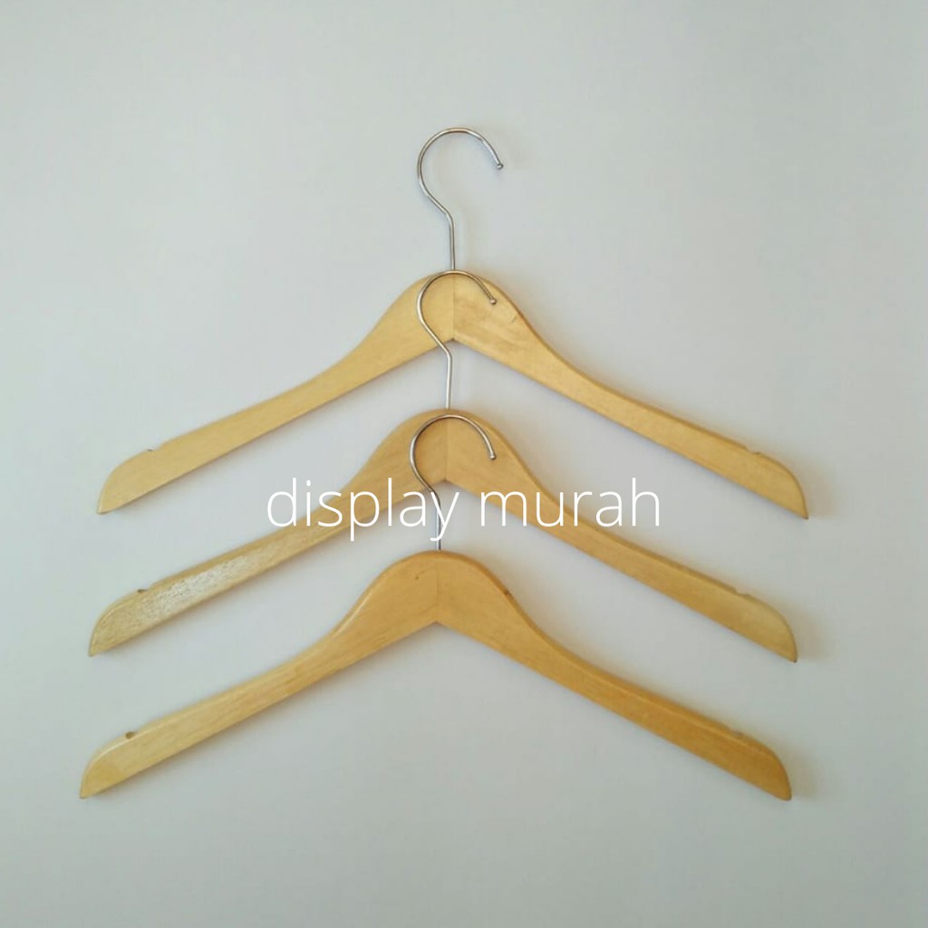 Hanger Kayu Dewasa Natural Gantungan Baju Natural Tebal Hanger Distro Gantungan Baju Kayu Estetik-BH