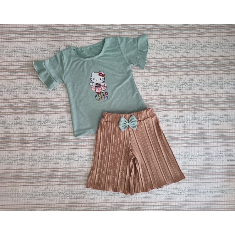 [GROSIR] [BUNDLE] Set Plisket Anak Perempuan Polos Sablon