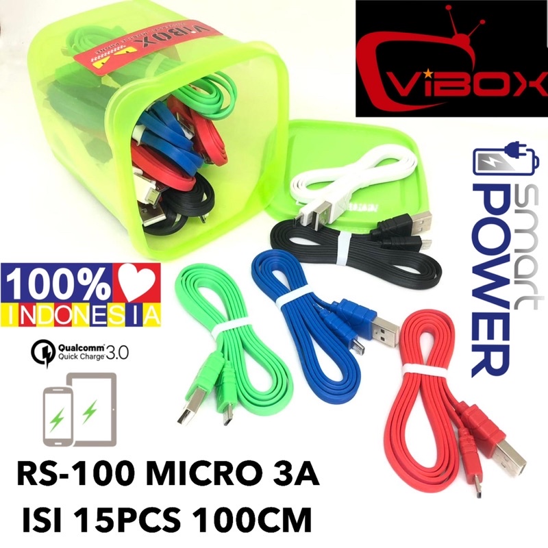 {isi 15pcs} kabel data toples cantik vibox rs-100 micro 1meter original kabel charger micro RS100 for android smartphone