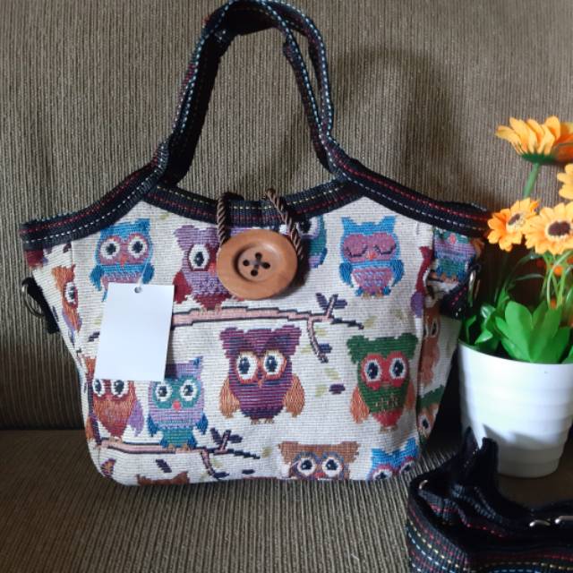 TERMURAH Tas import dari thailand gambar owl  & gajah yg khas thailand.