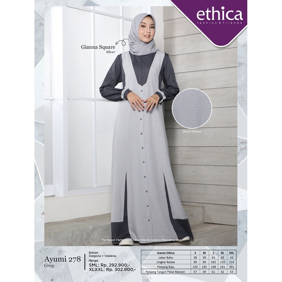 Ethica - Gamis Wanita Dewasa Dress Busui - Ayumi 278 - Grey - Navy