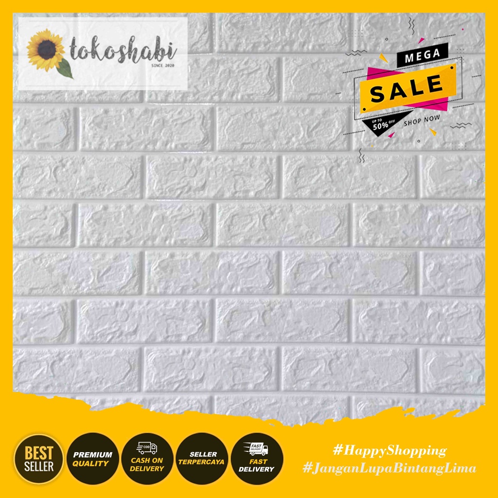 Wallfoam Sticker 3D Modern Foam Wallpaper Dinding Karakter Motif Batu Alam-Bata Putih 3mm