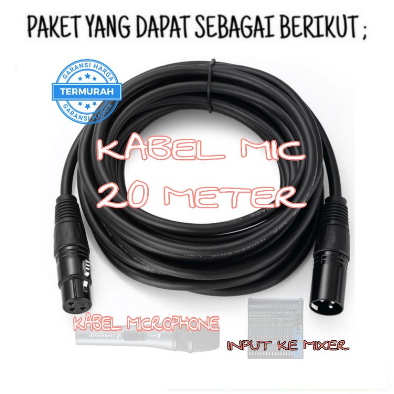 Paket 1 Mic Kabel SHURE / 20 Meter Kabel Mic Canon To Canon / 1 Stand Mic