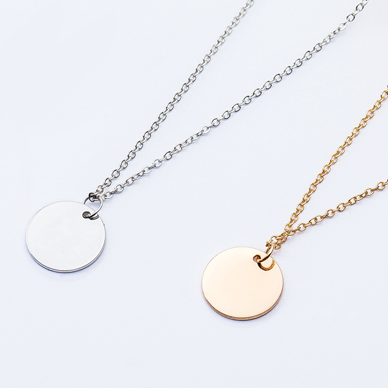 Round Disc Pendant Necklace for Women Gold Silver Clavicle Chain Jewelry Accessories