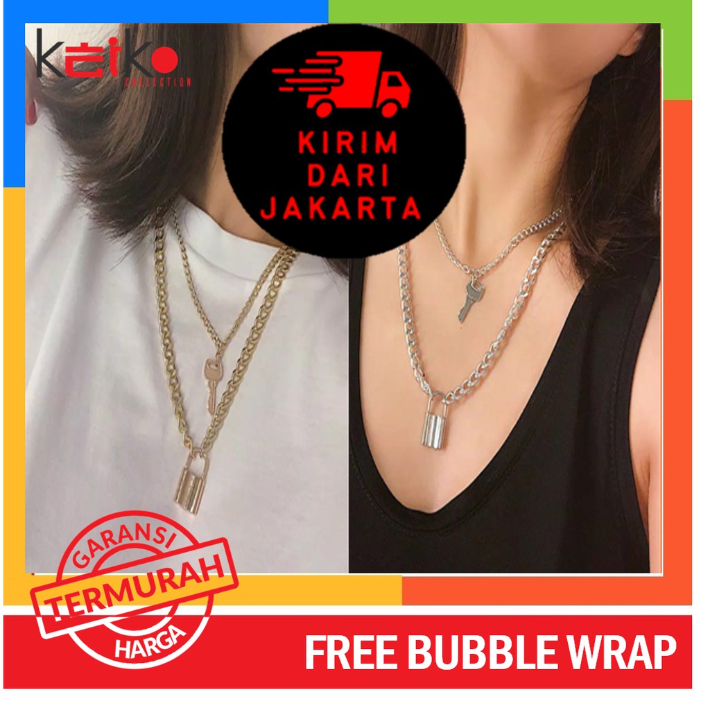 ✨BAYAR DITEMPAT✨ Kalung Kunci/Kalung Gembok/Kalung Multi Layer/Kalung Lapis Emas/Kalung Wanita Korea