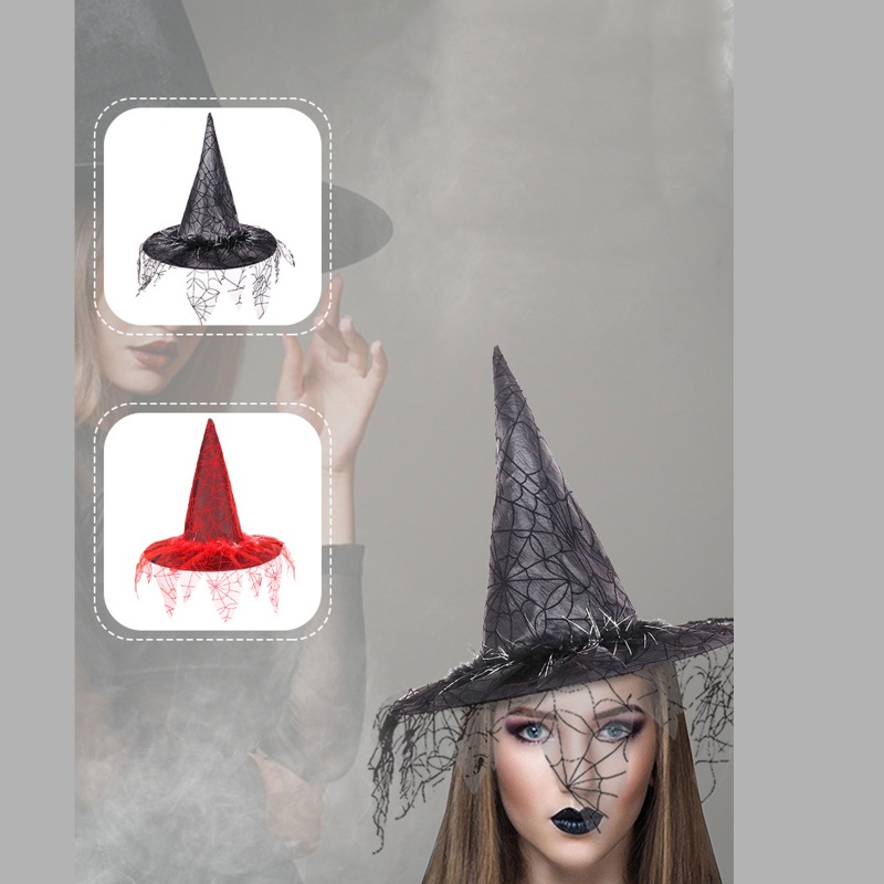 Topi Penyihir Dengan Veil Untuk Cosplay Halloween