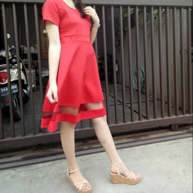 DRESS MERAH REMAJA WANITA KOREA