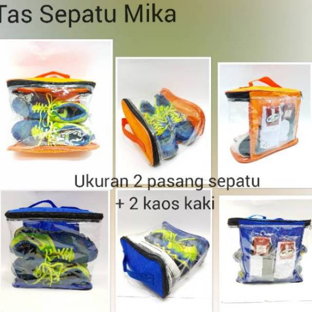 Pouch Mika Sepatu / Tas Sepatu Mika Transparan 2in1 ukuran 2 pasang  sepatu / Tas sepatu