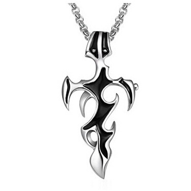 Flame Necklace Men's Necklace Pendant Cross Clavicle Chain Leather Cord Accessories