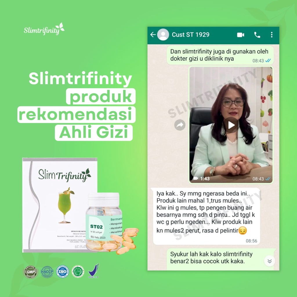 Trifinity Slim 10Box 100 Sachet Tanpa Softgell Berat Badan Stabil