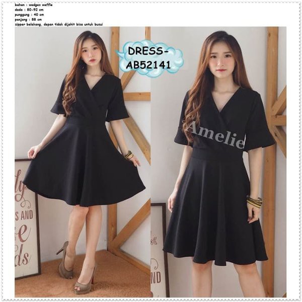 UNIX HEMAT Party Mini Dress Gaun Pesta Wanita Bangkok Korea Import AB52141 Black BERKUALITAS