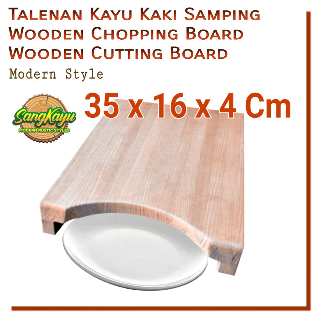 Talenan kayu kaki samping 35x16x4 Wooden Cutting Chopping Board