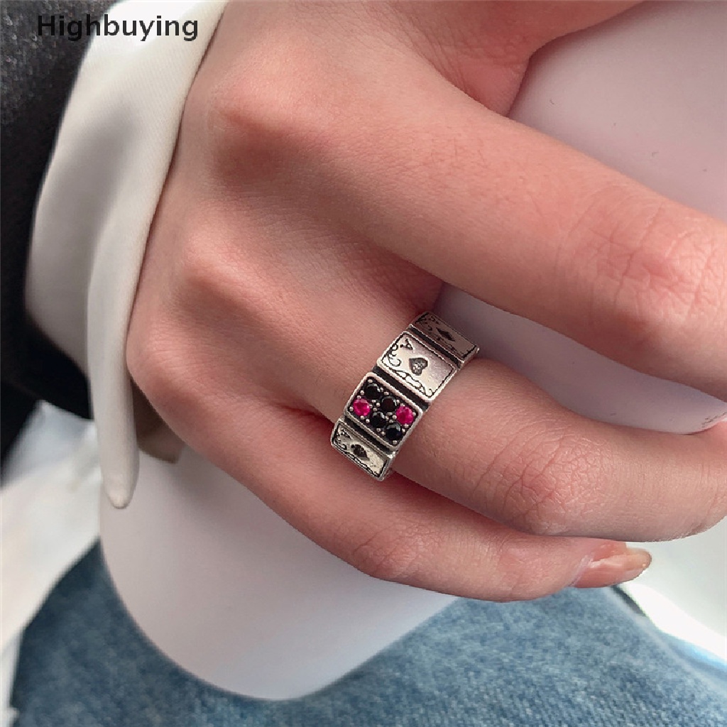 Cincin Liontin Zirkon Bentuk Kartu Bermain Gaya Vintage Untuk Hadiah Perhiasan Wanita Glory