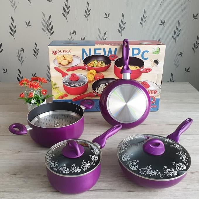 Ungu - Supra Rosemary Set 7 Pcs Cookware Panci Supra Set Wajan Supra - Ungu - Terbaik 