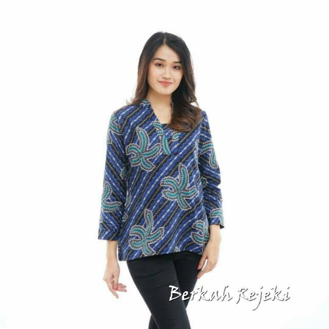 Super Hot Atasan Katun Cewek Biru Batik Berkah Rejeki Terbatas