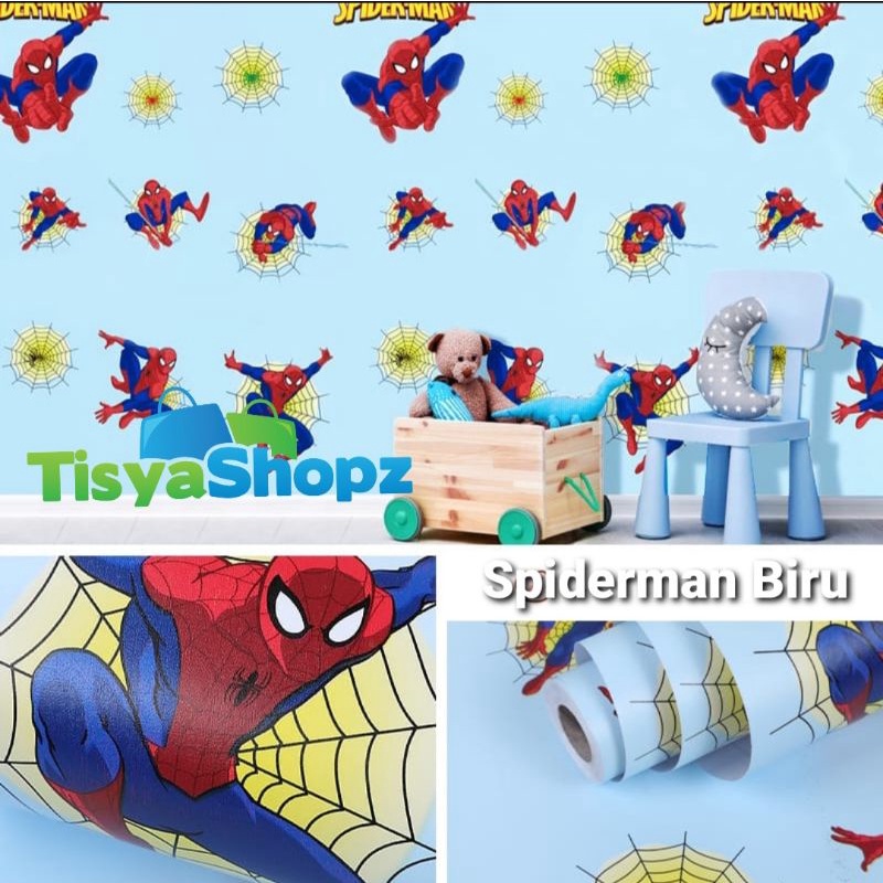 Wallpaper Spiderman Biru / walpaper dinding motif anak