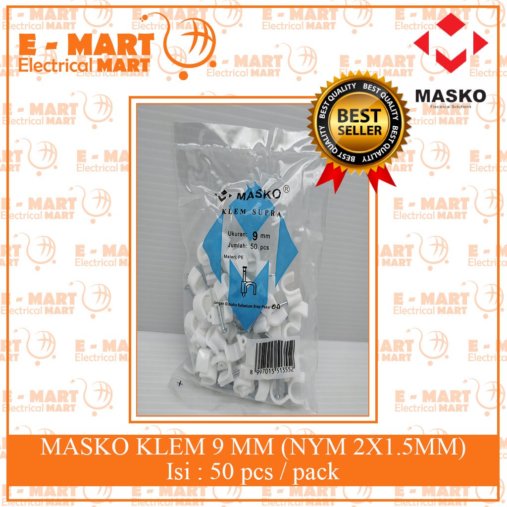 MASKO KLEM SUPRA 9MM / KLEM KABEL 9MM PAKU BETON PACK ISI 50 GROSIR