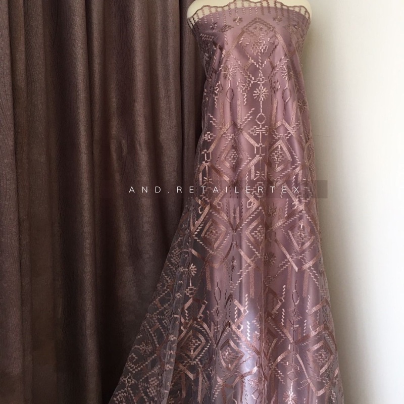 Kain Brokat Kebaya Premium Tile Bordir Guerlain warna Mocca Milo