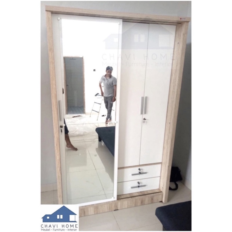 lemari pakaian lemari baju pintu geser konbinasi pintu kaca dengan laci luar