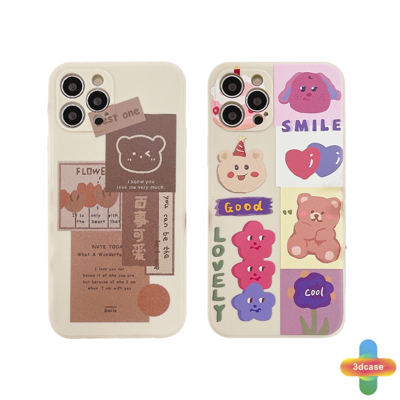 Casing Infinix Smart 5 Pro 4 3 Plus Infinix Hot 10 Play Hot 10 10t 10s 10i S4 9 Pro 11 Plus Hot 9 11 Play 11 11S NFC Infinix Note 8 10 Tencno Spark 5 PRO A54 A15 A9 A5 Straight Edge Ins Korean Cute Cartoon Bear Vintage Couple Soft TPU Case Cover