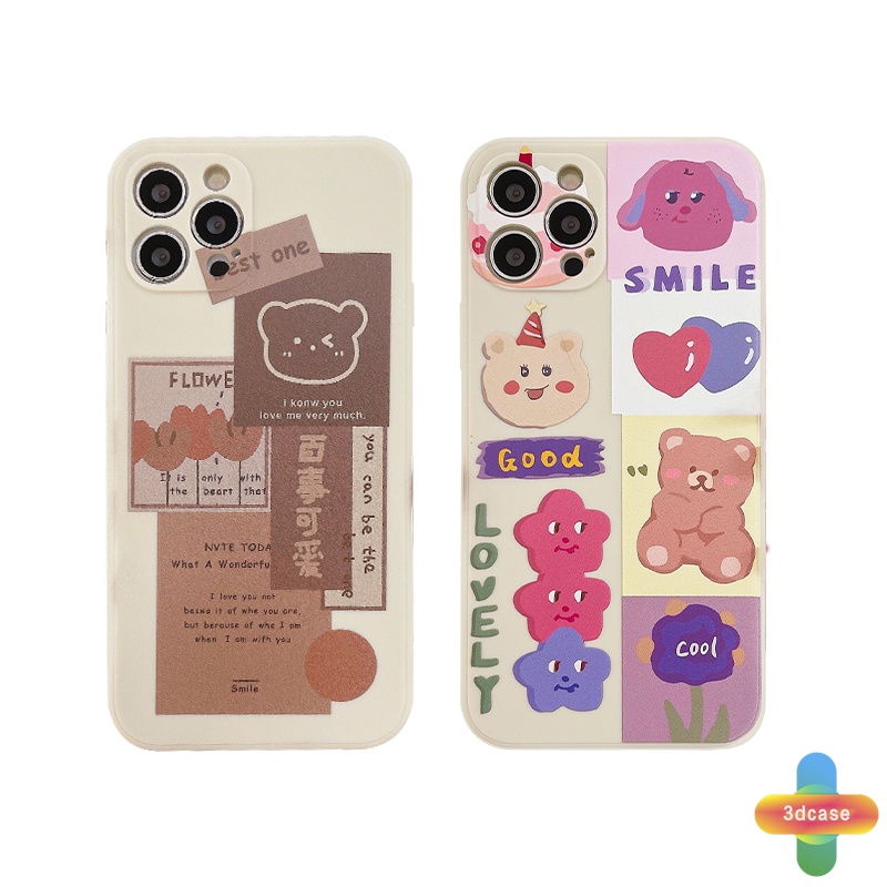 Casing Infinix Smart 5 Pro 4 3 Plus Infinix Hot 10 Play Hot 10 10t 10s 10i S4 9 Pro 11 Plus Hot 9 11 Play 11 11S NFC Infinix Note 8 10 Tencno Spark 5 PRO A54 A15 A9 A5 Straight Edge Ins Korean Cute Cartoon Bear Vintage Couple Soft TPU Case Cover