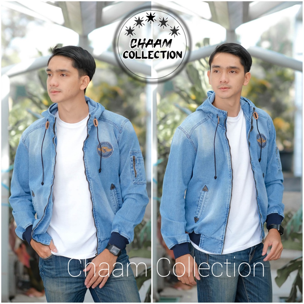 NEW 2021 Jaket Denim Shanghai Bertudung|Jaket Jeans Denim New Fashion Unisex-Bomber Topi Blitz