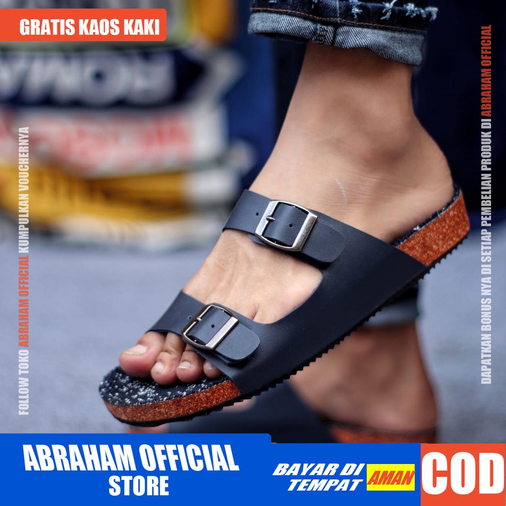 ABRHM x KHENICI Sandal Slop Pria Sandal Pria Slop Kulit Pu Sandal Slide Cowok / Cowo Keren kekinian