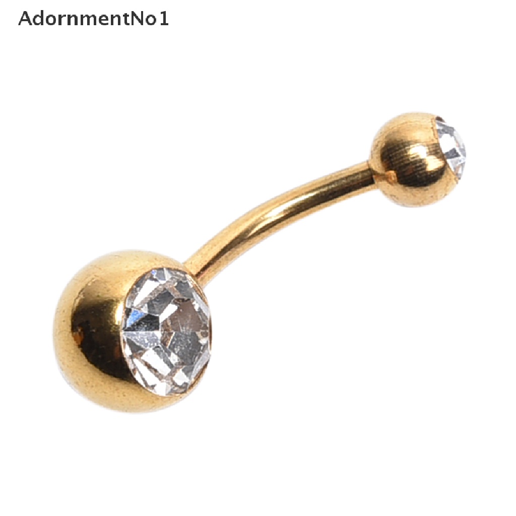 (AdornmentNo1) Cincin Tindik Pusar / Perut Bahan Titanium Warna Gold / Hitam Hias Berlian Imitasi Untuk Wanita