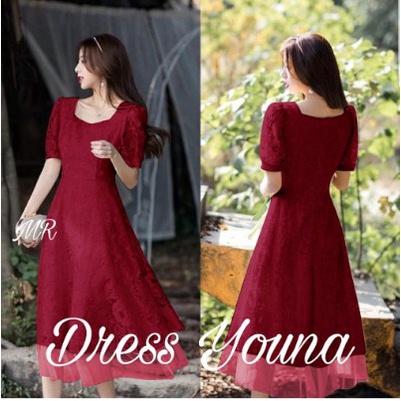 New Dress Youna Dress Pesta / Dress Brukat/ Dress Wanita Modern 2021 / Dress Modern Kondangan / Nata
