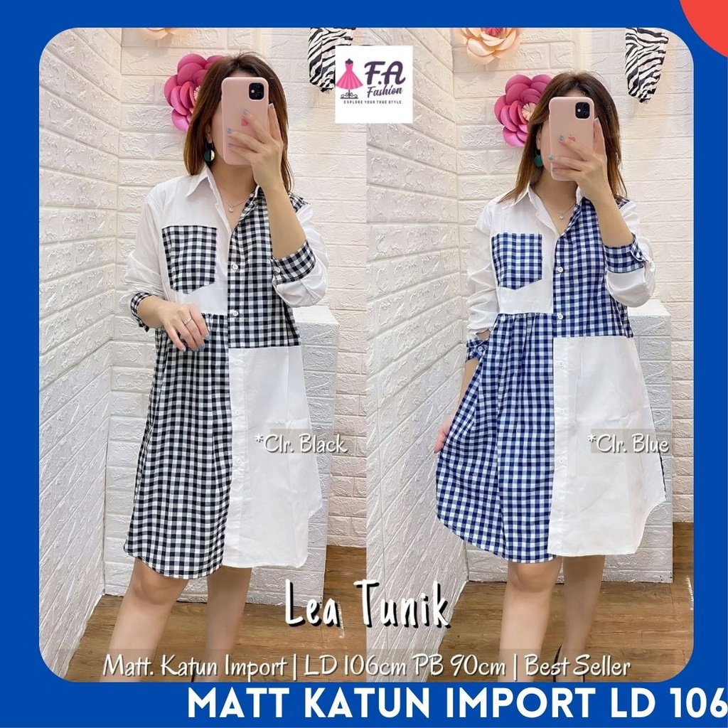 lea tunik dress pakaian baju atasan longtunik kemeja dres mini katun kotak ld 106 casual busui frien