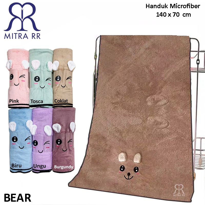 Handuk Mandi Microfiber Besar 70x140cm Microfibre Quick Dry Bordir Karakter