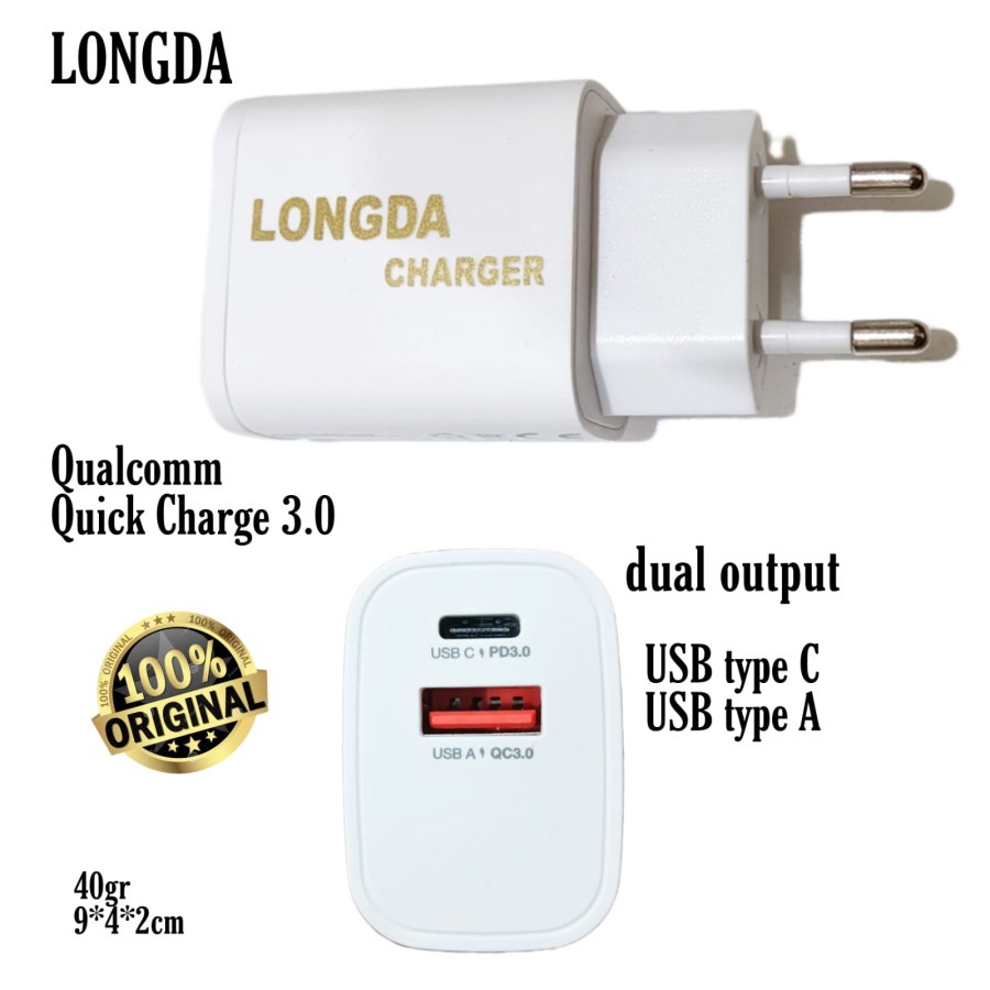 Fast Charging Adaptor Dual Output 20W Qualcomm Quick Charge 3.0 LONGDA