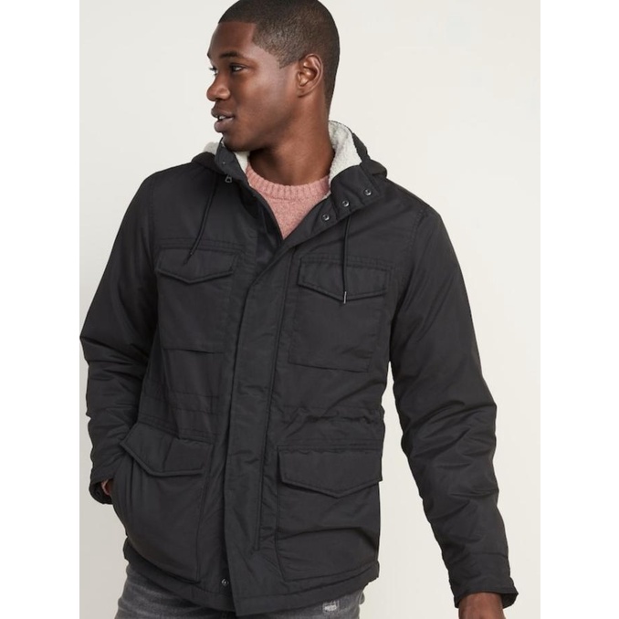 Jaket Old Navy Sherpa Lined Detachable Hood Utility Jacket Black Ori