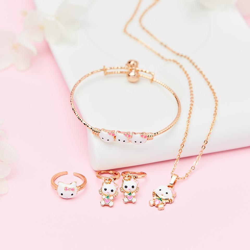 BISA COD PRODUK TRENDY219 Set Perhiasan Anak Titanium Anti Karat Hello Kitty Kalung Anak Kucing Kecil Set Ci