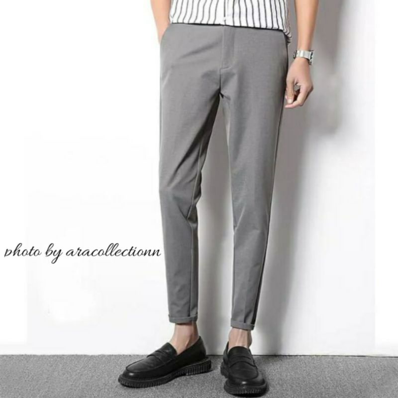 Celana Bahan Kerja Formal Kantor Panjang Kuliahan Dasar Pria Slim Fit Size 27-38