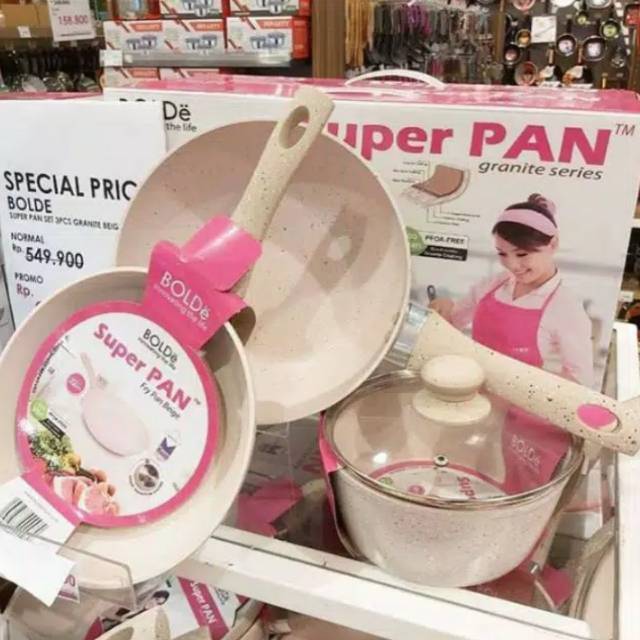 BOLDe Panci Wajan Set Super Pan Granite Set Beige 3 + 1 PCS - Superpan Bolde 3+1