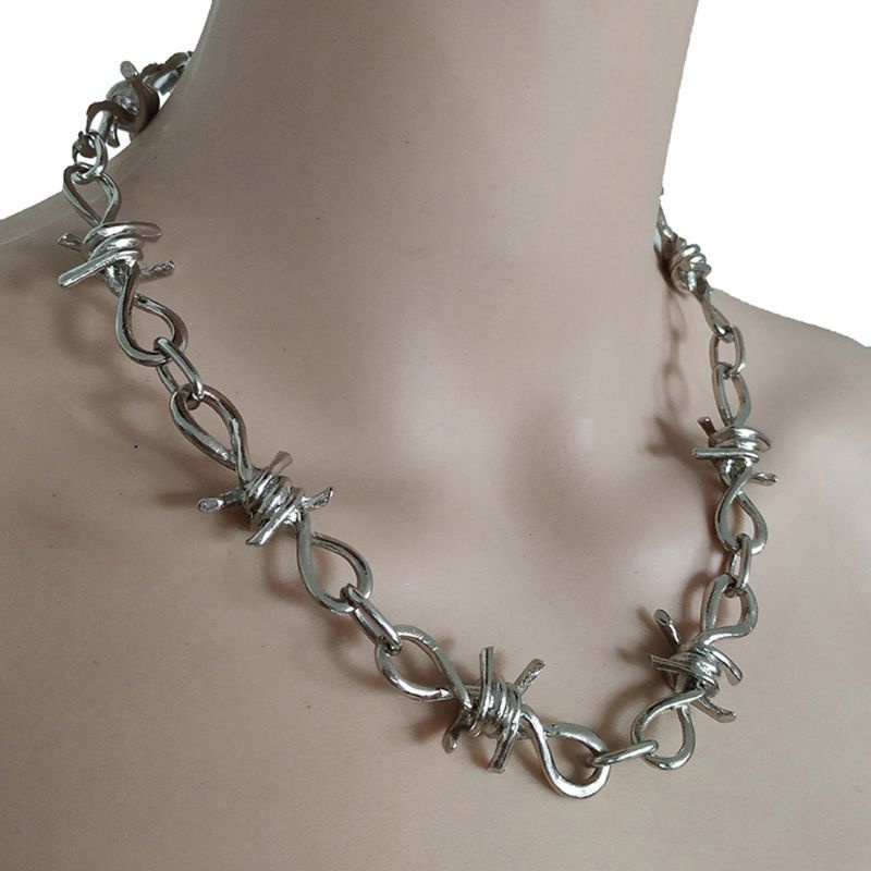 SIY  1 Set Men's Punk Gothic Alloy Barbed Wire Brambles Necklace Bracelet Jewelry Set