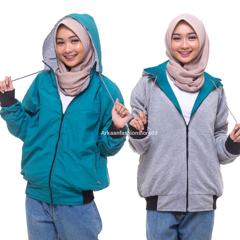 JAKET BOMBER WANITA BOLAK BALIK 2IN1