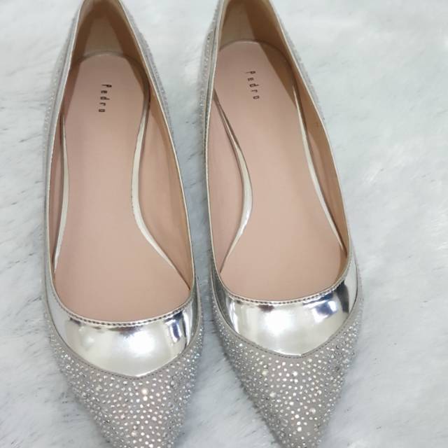 Original Flat shoes Pedro size 36 silver | sepatu wanita flat mata2 swarovski